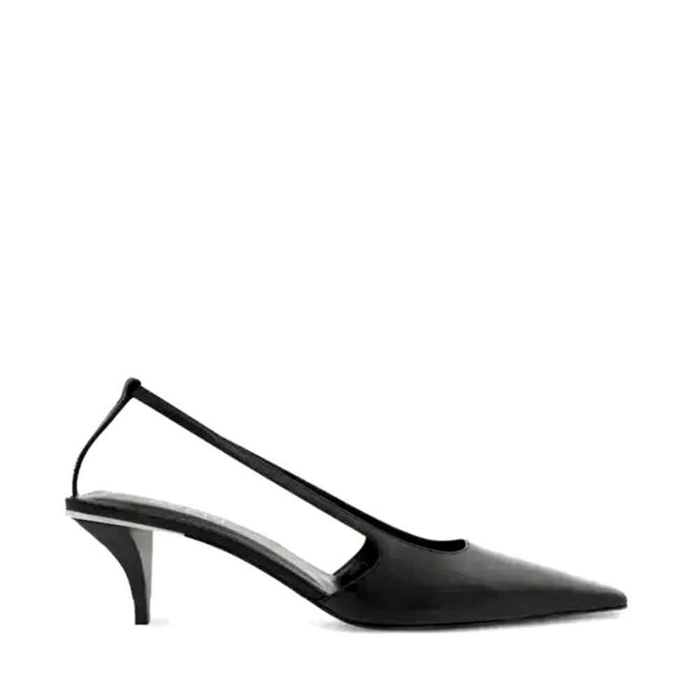 Gucci Slingback Pumps Black Leather Crystal Logo Womens EU 38.5 US 8.5 NEW